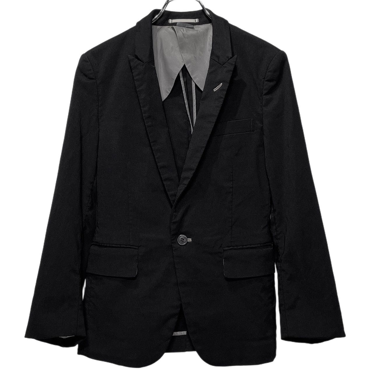 COMME des GARCONS HOMME PLUS 08SS ストレッチナイロンツイル製品染めナローピークドラペル1Bテーラードジャケット