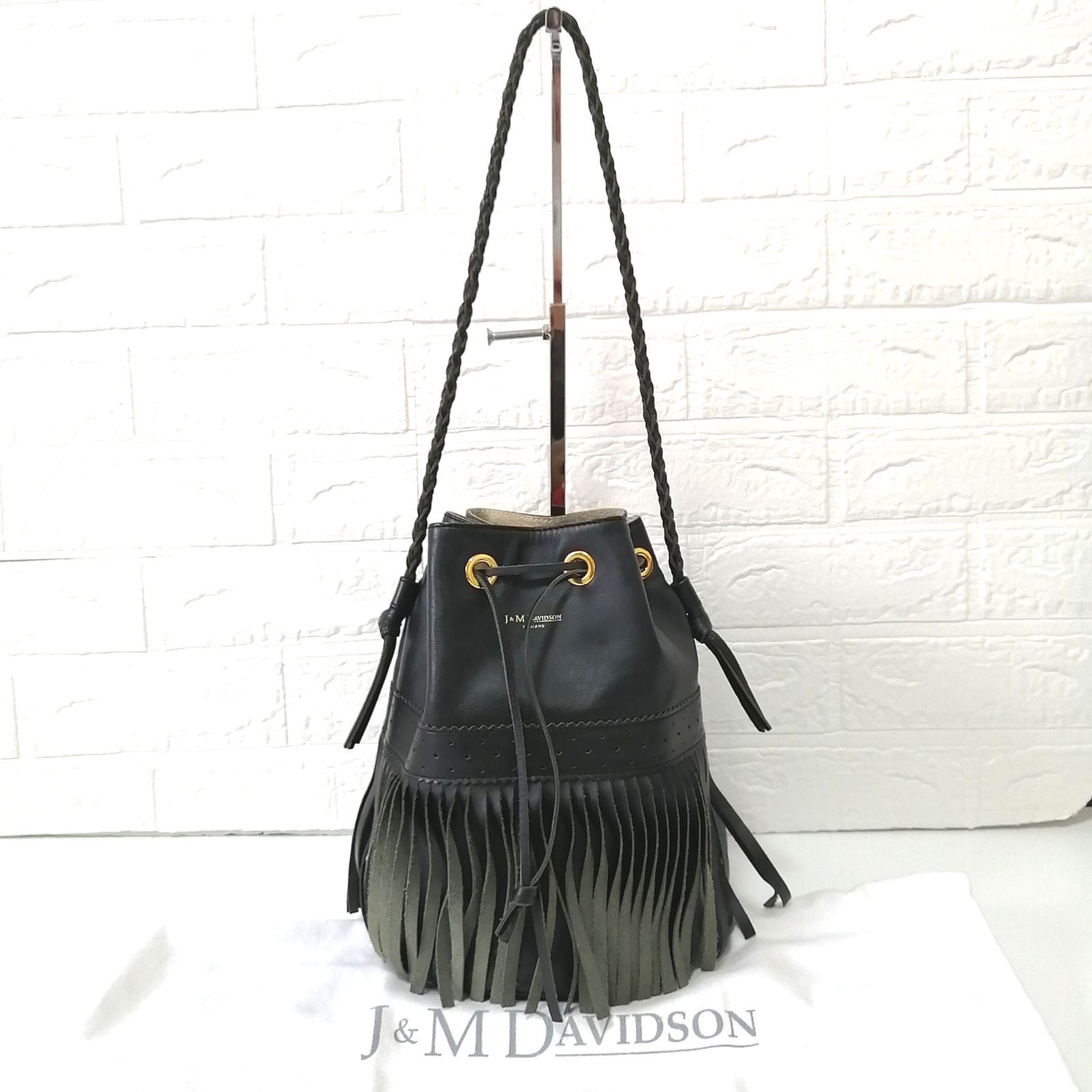 ✨美品✨　J&M DAVIDSON　カーニバル　L　ハンドバッグ　巾着バッグ　ショルダーバッグ　フリンジ　ブラック　452