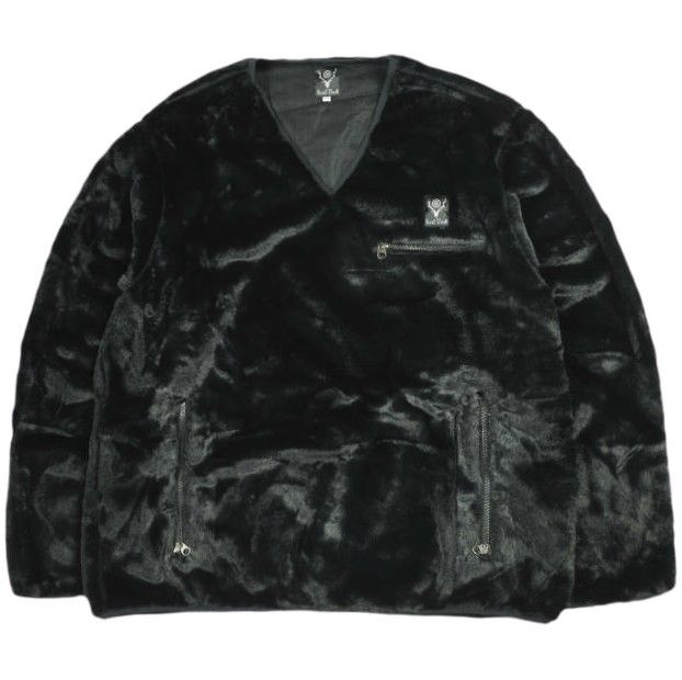 South2 West8 サウスツーウェストエイト S2W8 23AW 日本製 Piping V Neck Shirt - Micro Fur パイピングVネックシャツ マイクロファー NS734 M BLACK トレーナー プルオーバー トップス