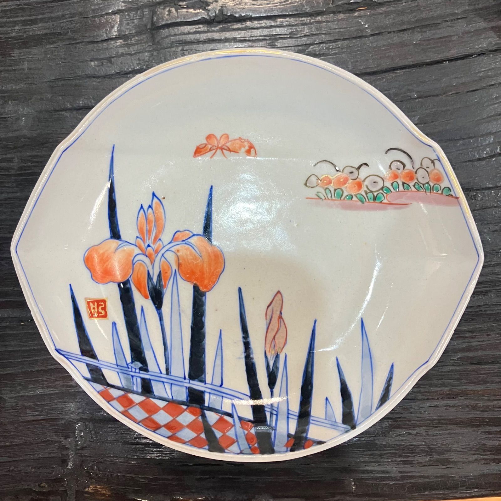 古伊万里】銘々皿 楕円変形 染付菖蒲文 渦福 月弓銘 ペアセット - メルカリ