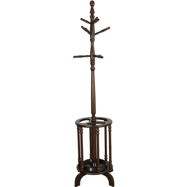 玄関をすっきり 傘立て付きポールハンガー 幅51cm 高さ174cm ダークブラウン 木製 組立品【ダークブラウン・幅51】