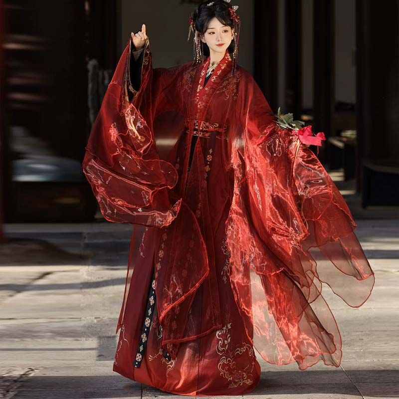新作 チャイナ風 漢服 レディース 錦鯉モチーフ ワインレッド 豪華 古典風 コスプレ 衣装 改良漢元素 仙女風 ロングワンピース 中華風 古装 唐装 撮影用 イベント 舞台衣装 演出服 春 秋 和風映え 上品 おしゃれ 日常着 コスチューム ハロウィン
