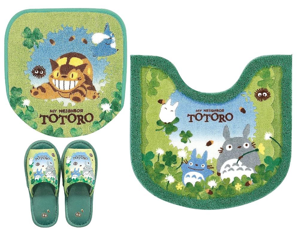 センコー となりのトトロ あおぞらどんぐり トイレ3点セット トイレマット 兼用フタカバー スリッパ グリーン ジブリ