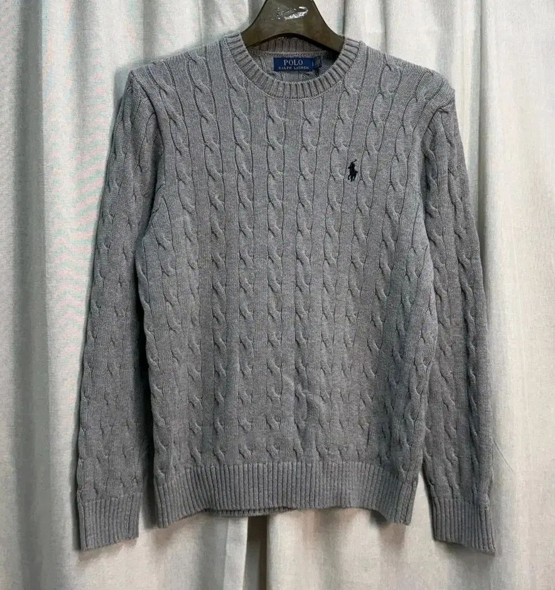 L ポロ ラルフローレン ケーブルニット グレー