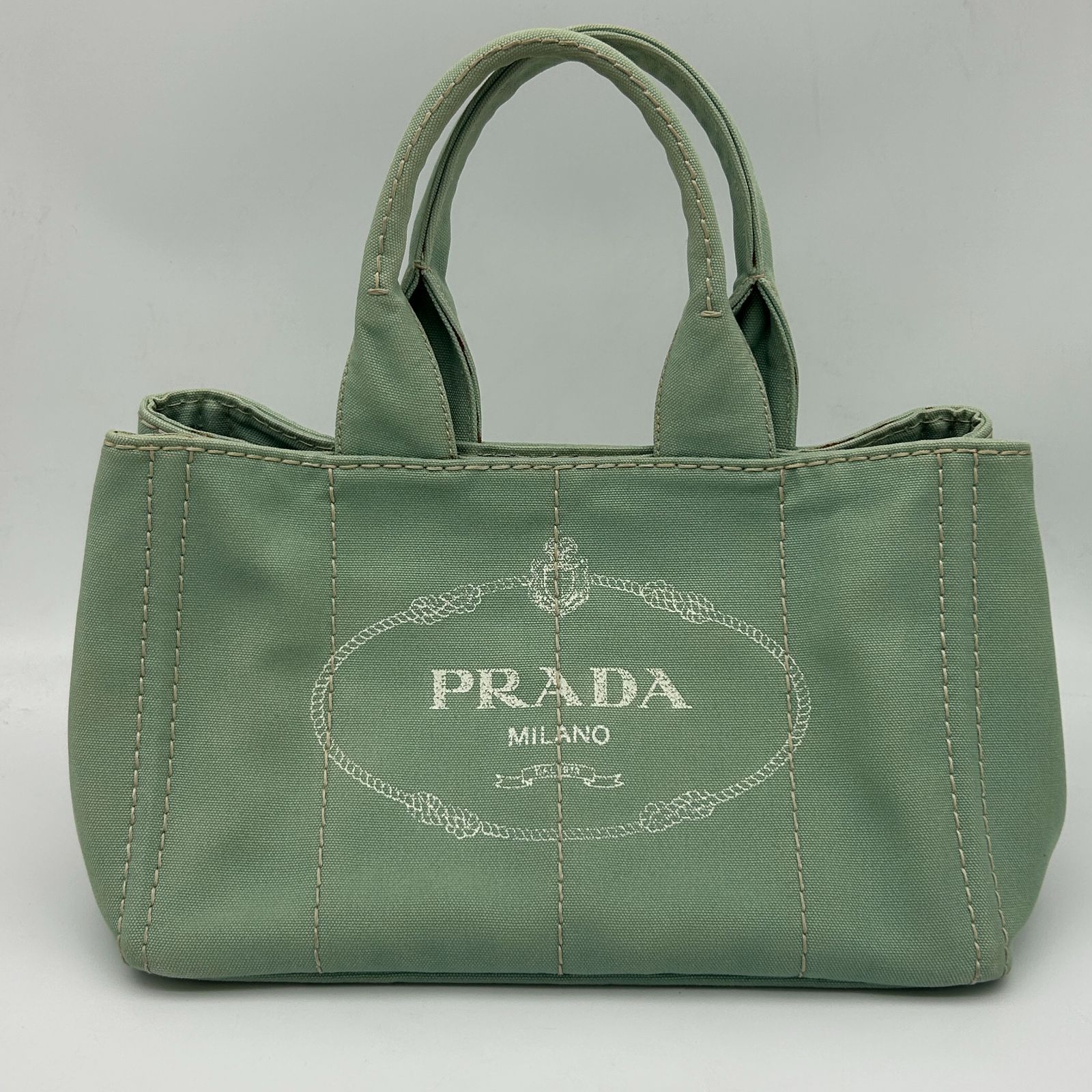 PRADA（プラダ） カナパ ハンドバッグ トートバッグ ミントグリーン キャンバス【中古】