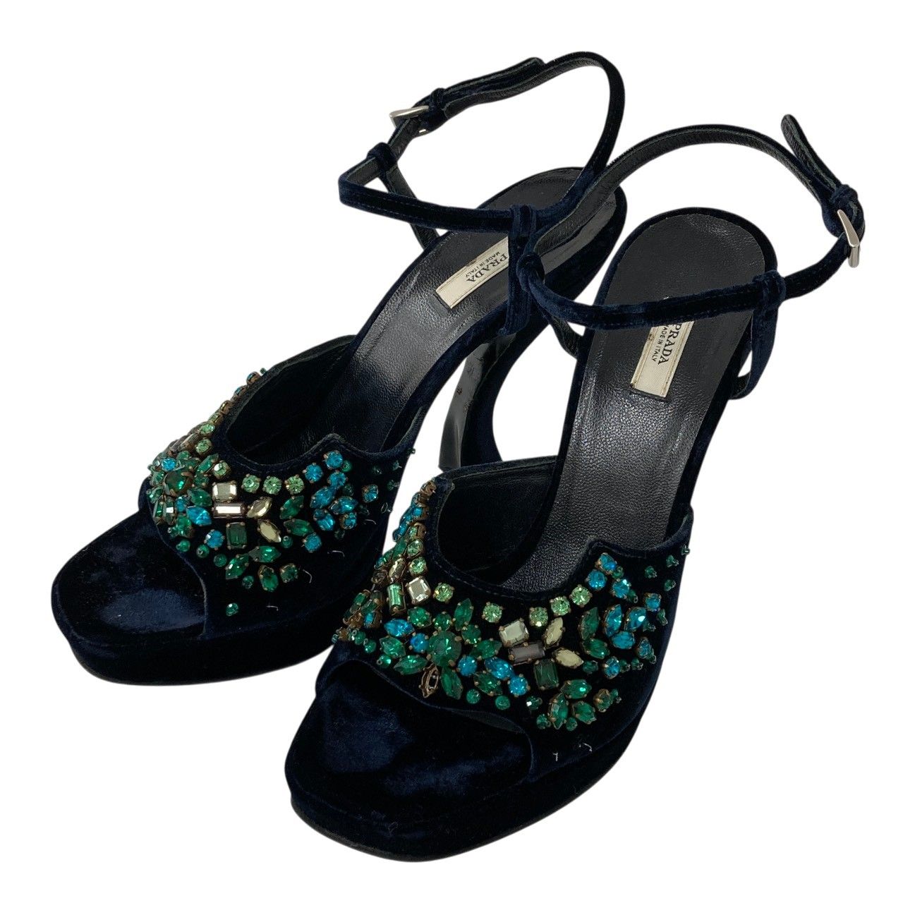PRADA/プラダ/ヴィンテージ/ビジュー/サンダル/サイズ37 1/2/ネイビー/ヒール11cm/レディース/RS1847