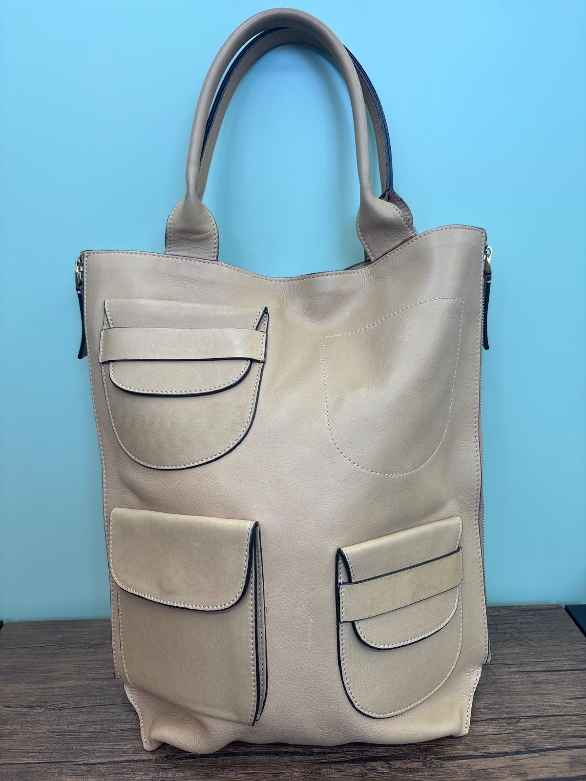 MARNI マルニ マルチポケット レザートートバッグ ベージュ 送料無料♪