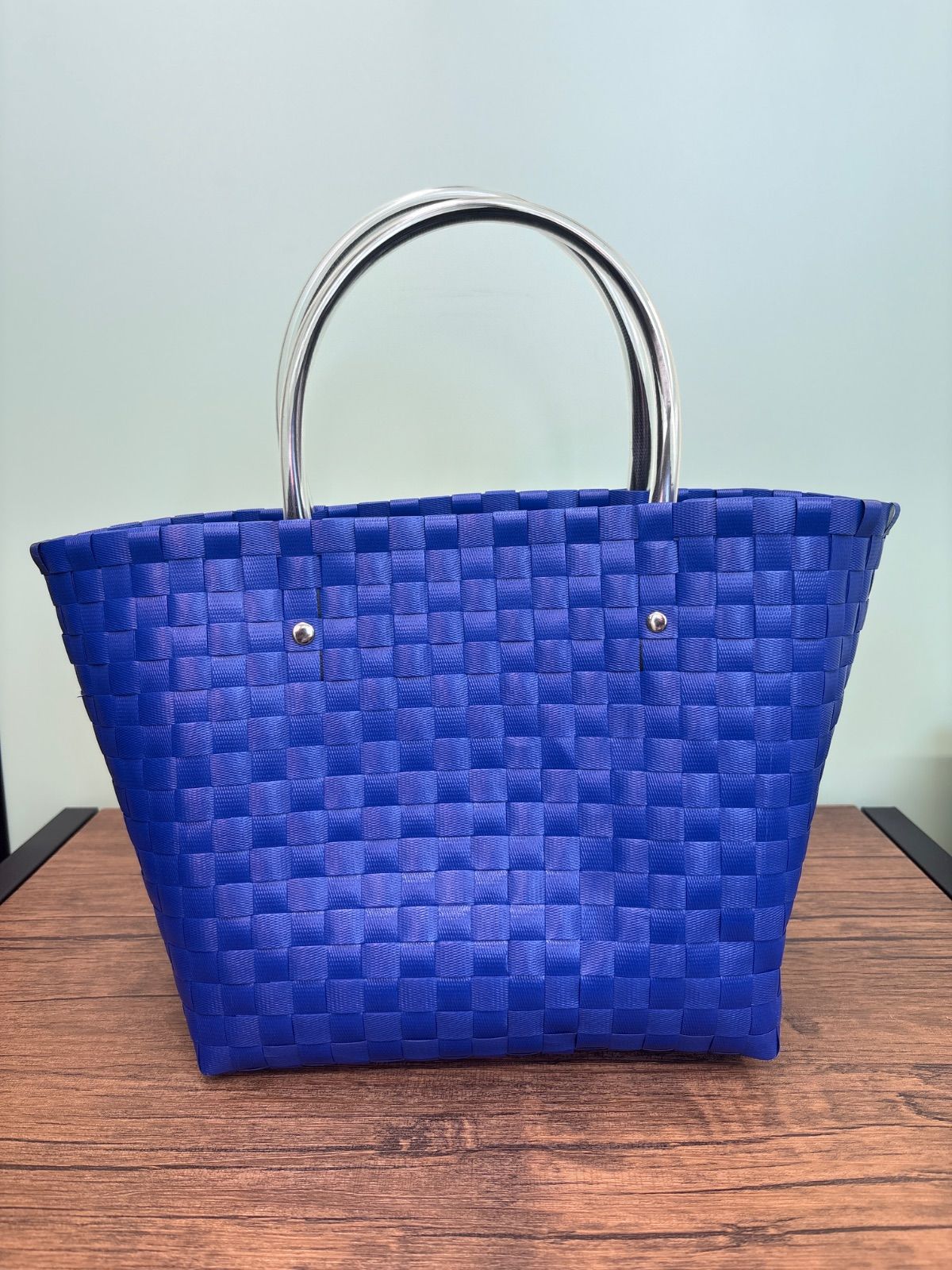 MARNI マルニ 動物モチーフ 犬顔柄 編み込み カゴバッグ ブルー色 送料