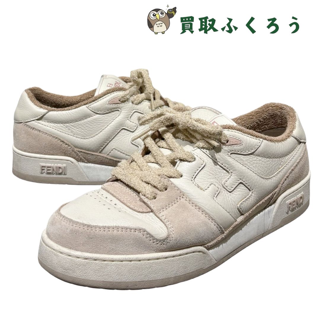 フェンディ　FENDI　MATCH　マッチ　スニーカー　サイズ8　ピンクベージュ　スエード　レザー