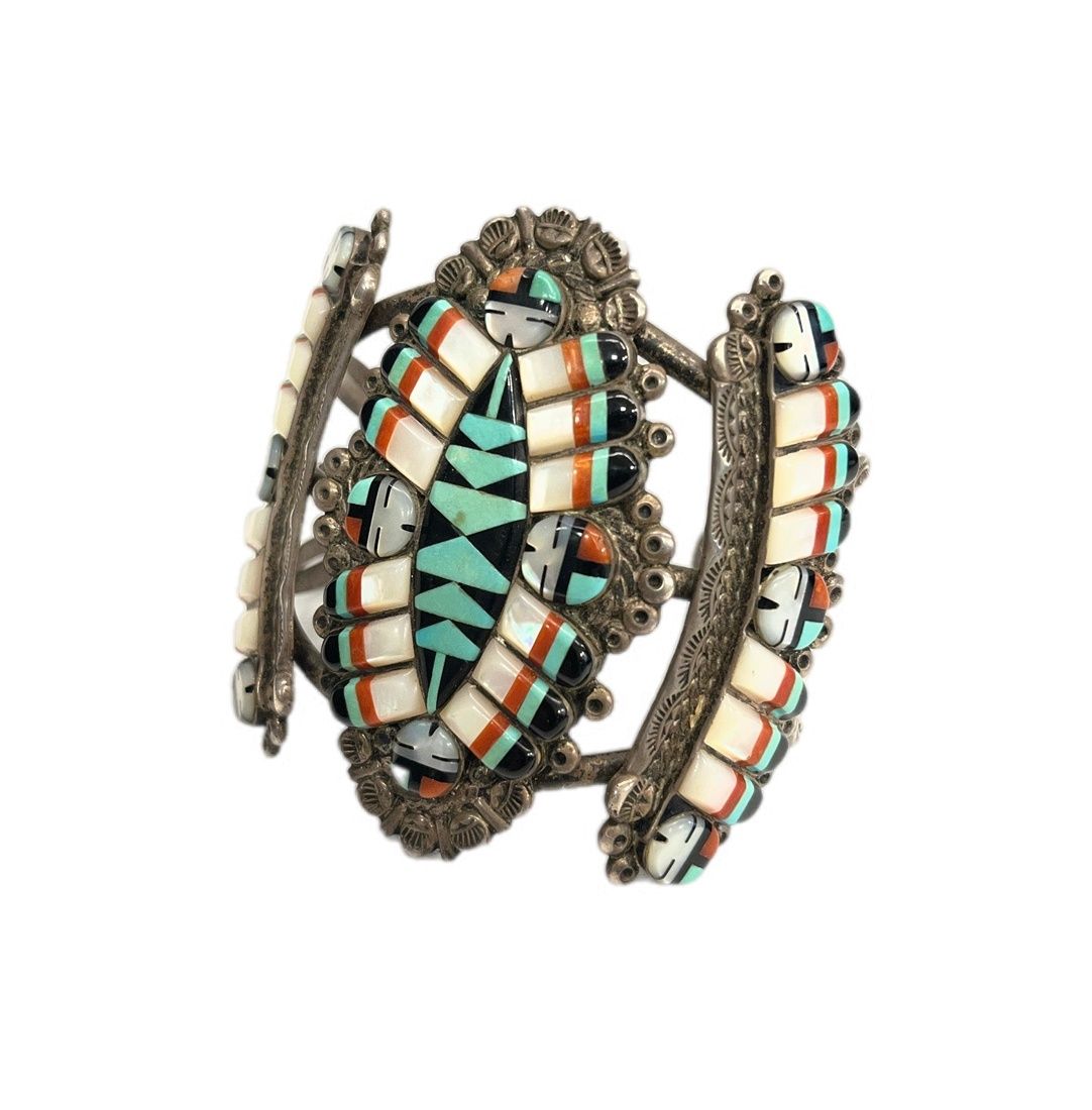 インディアンジュエリー indian jewelry MS SIMPLICIO刻印 マイク・シンプリシオ ズニ族 サンフェイス ヴィンテージ メンズジュエリー・アクセサリー インディアンジュエリー バングル マルチカラー 101G-353