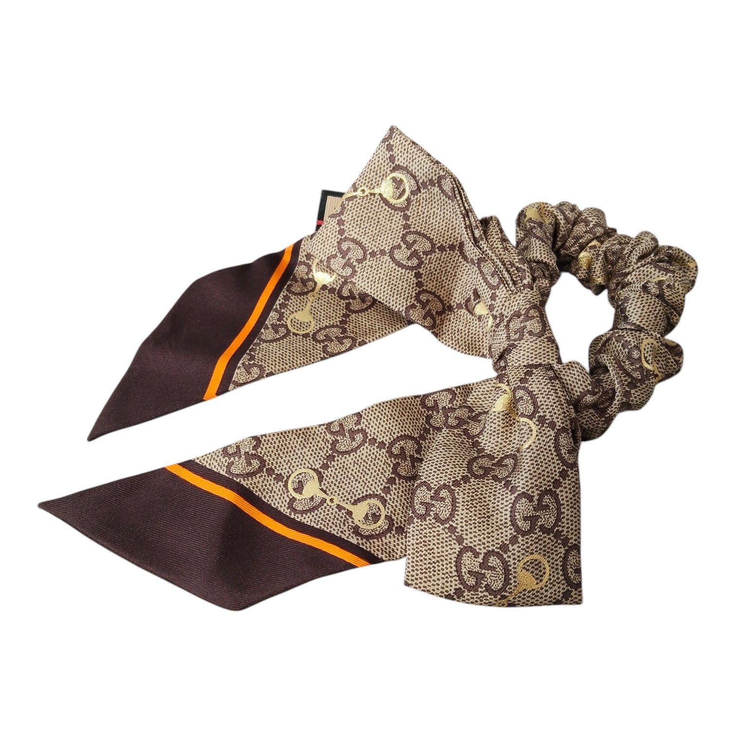 グッチ GUCCI シルク シュシュ 770292 リボン ベージュ ダークブラウン
