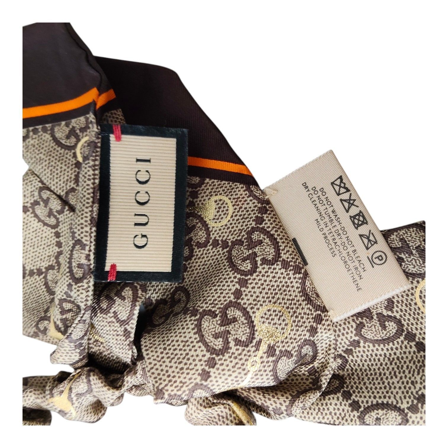 グッチ GUCCI シルク シュシュ 770292 リボン ベージュ ダークブラウン