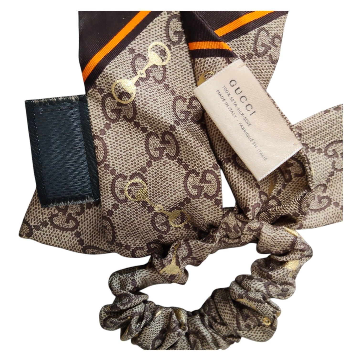グッチ GUCCI シルク シュシュ 770292 リボン ベージュ ダークブラウン