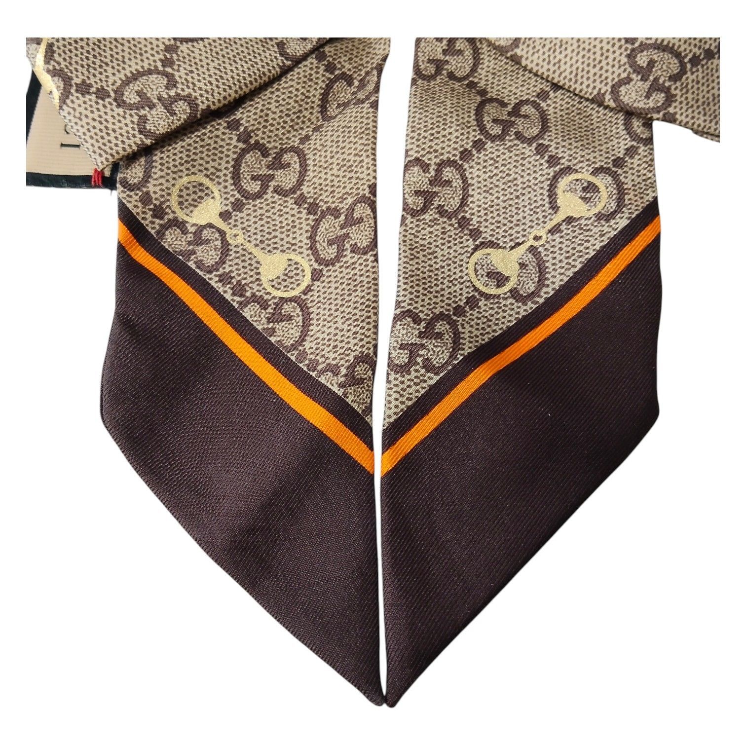 グッチ GUCCI シルク シュシュ 770292 リボン ベージュ ダークブラウン