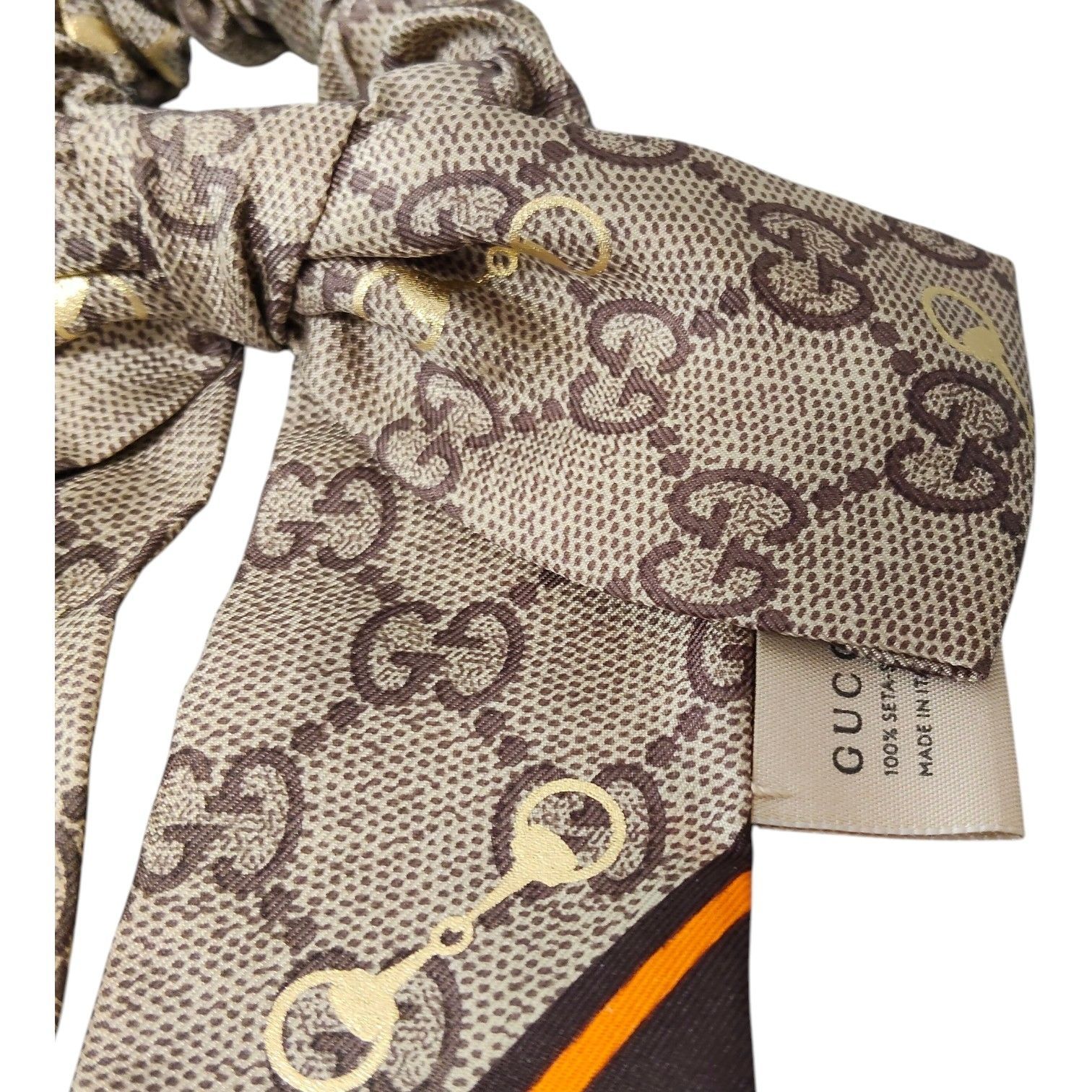 グッチ GUCCI シルク シュシュ 770292 リボン ベージュ ダークブラウン