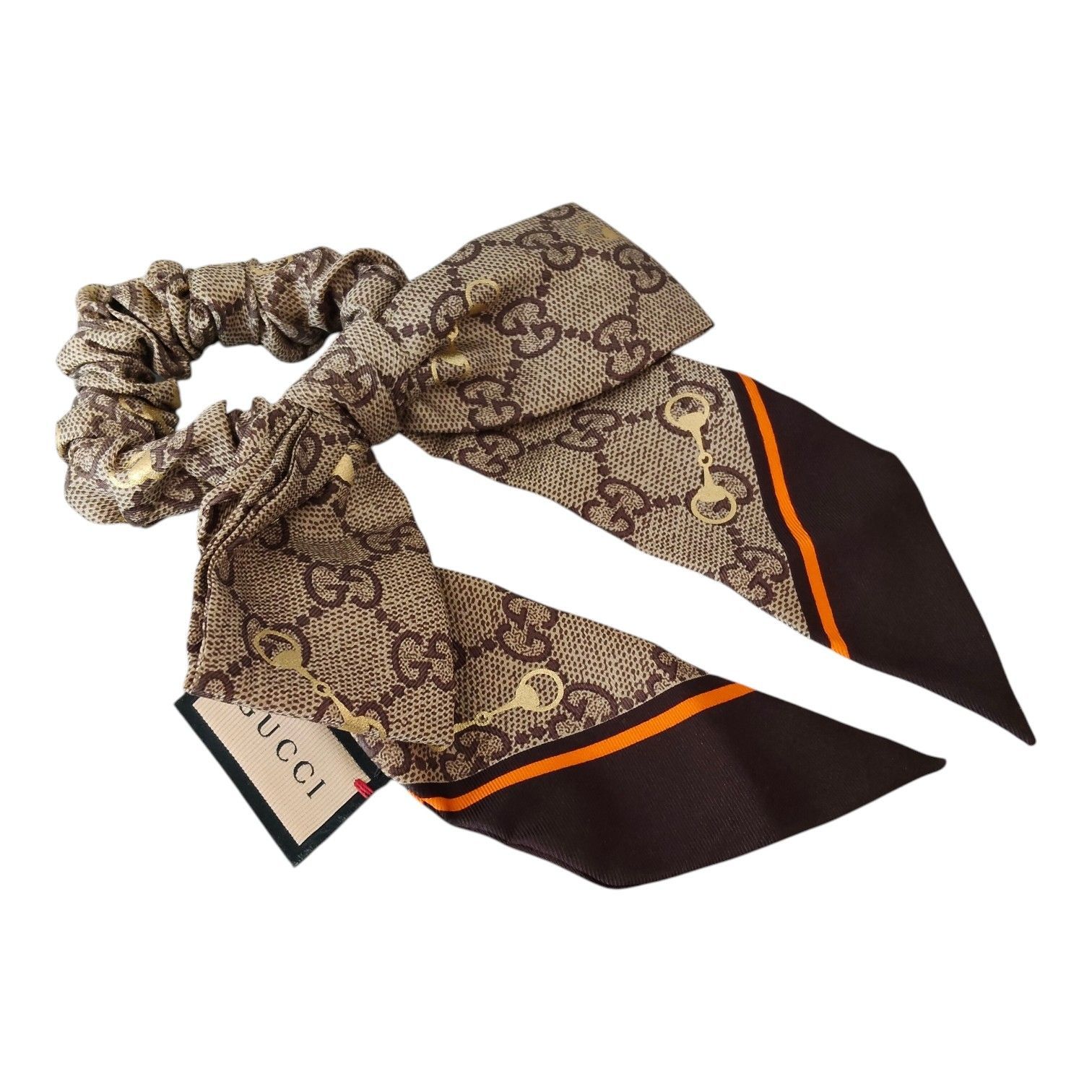 グッチ GUCCI シルク シュシュ 770292 リボン ベージュ ダークブラウン