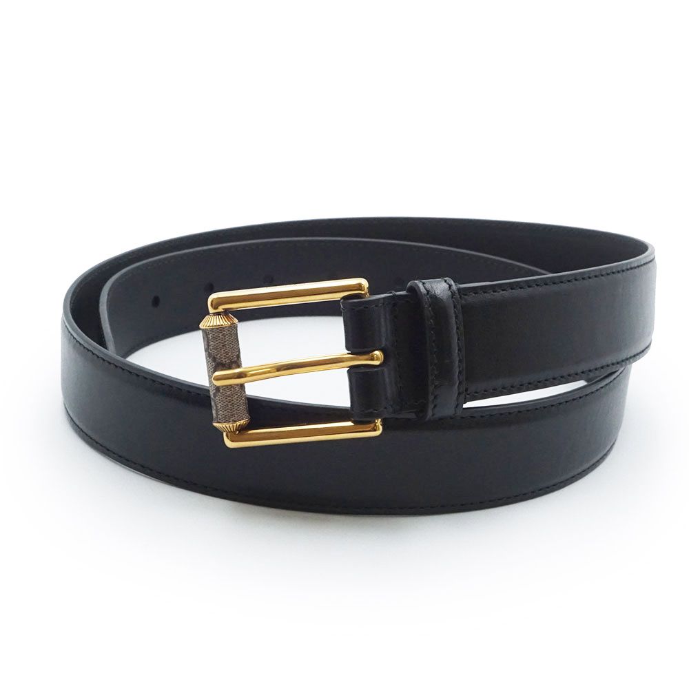 グッチ 731775 スクエア GGバックル レザー ブラック ベルト 90CM ゴールド金具 GUCCI（未使用　展示品）