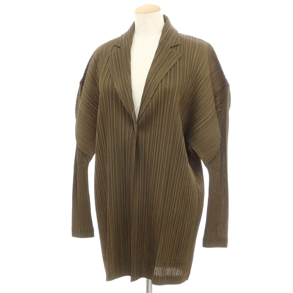 【中古】プリーツプリーズ PLEATS PLEASE 2024年秋冬 プリーツ加工 プリーツジャケット ダークオリーブ【サイズ表記なし（L位）】【レディース】