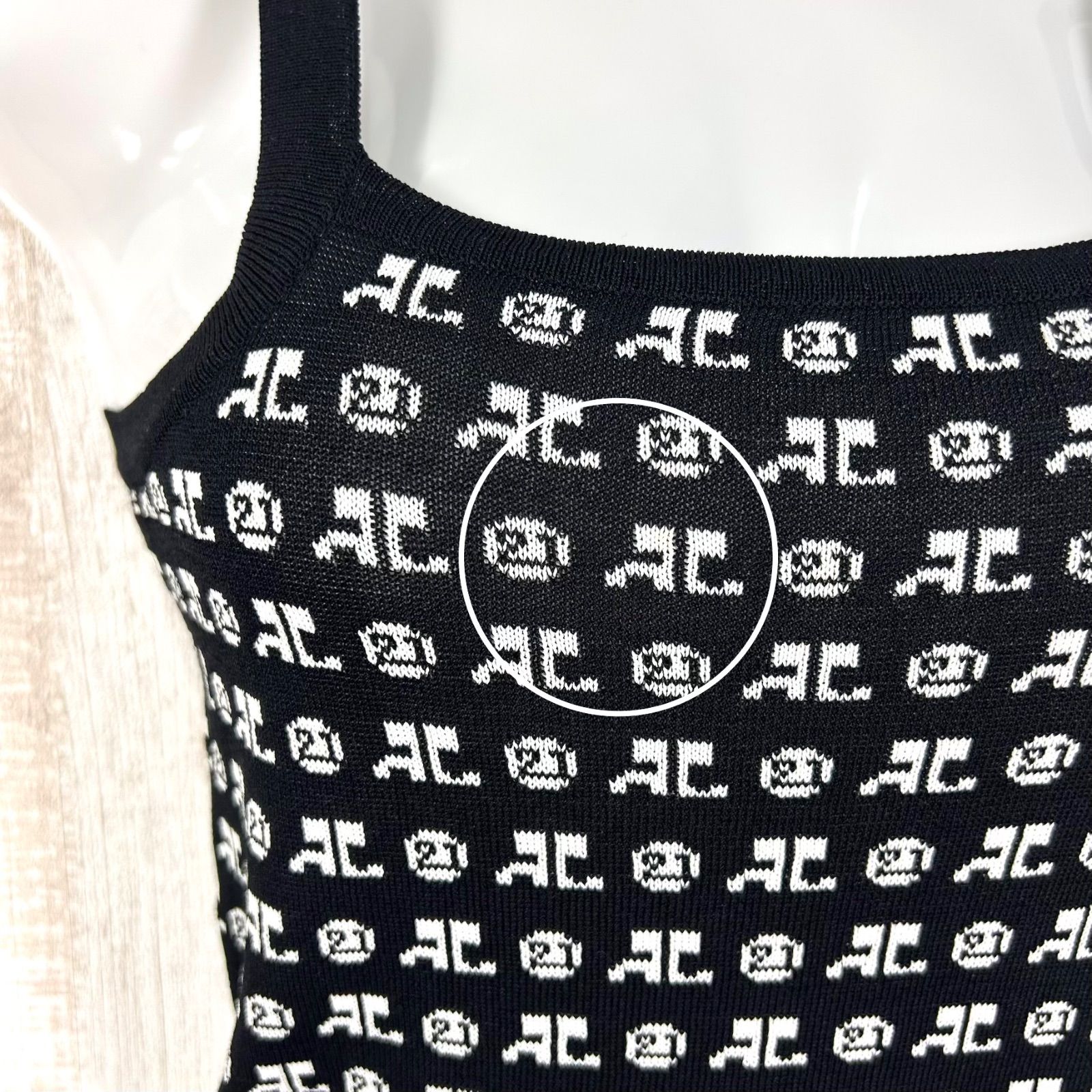 00s Courreges クレージュ モノグラム ACロゴ総柄 キャミソールニット
