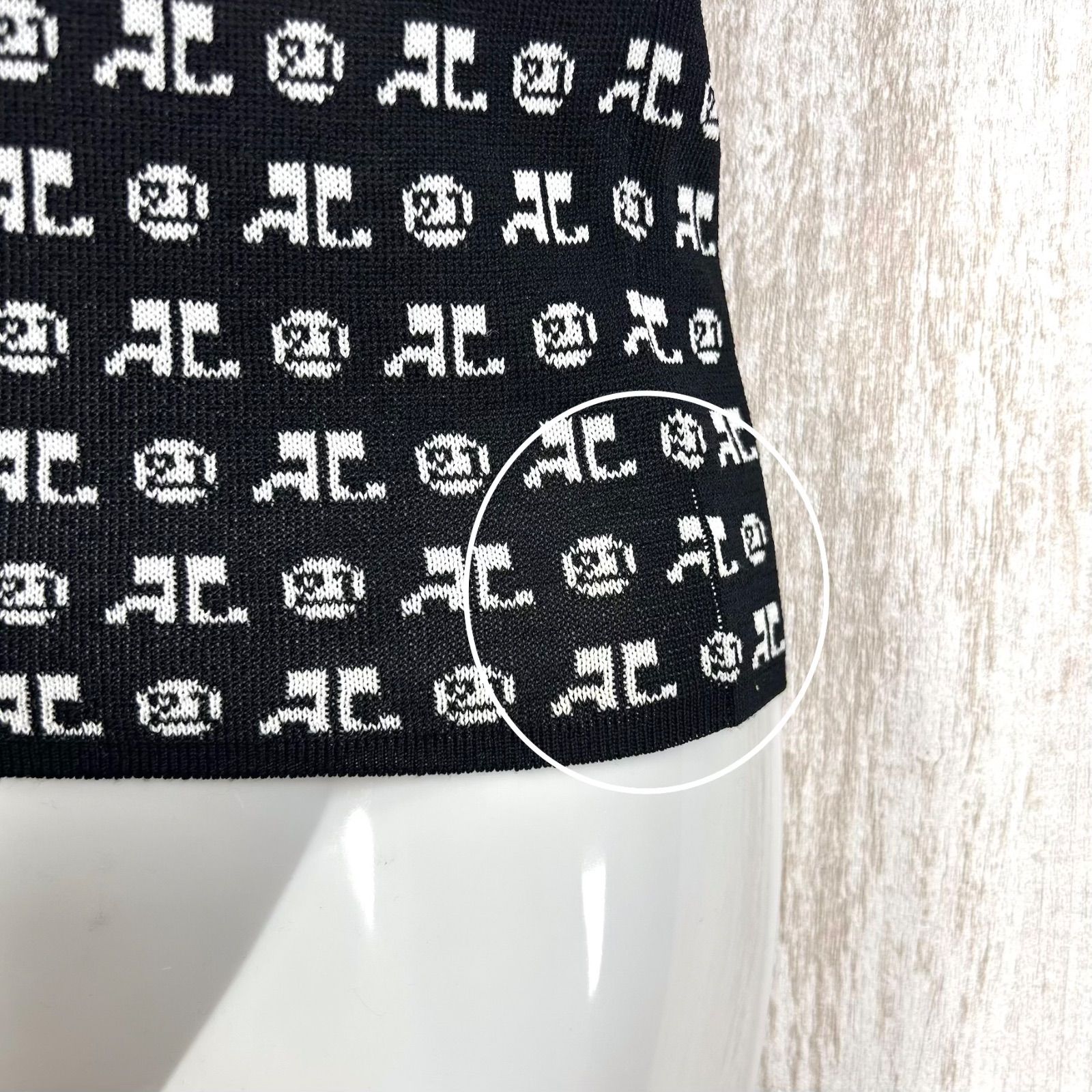 2【美品】クレージュ　総ロゴ　ニットキャミソール 00s Courreges クレージュ モノグラム ACロゴ総柄 キャミソールニット