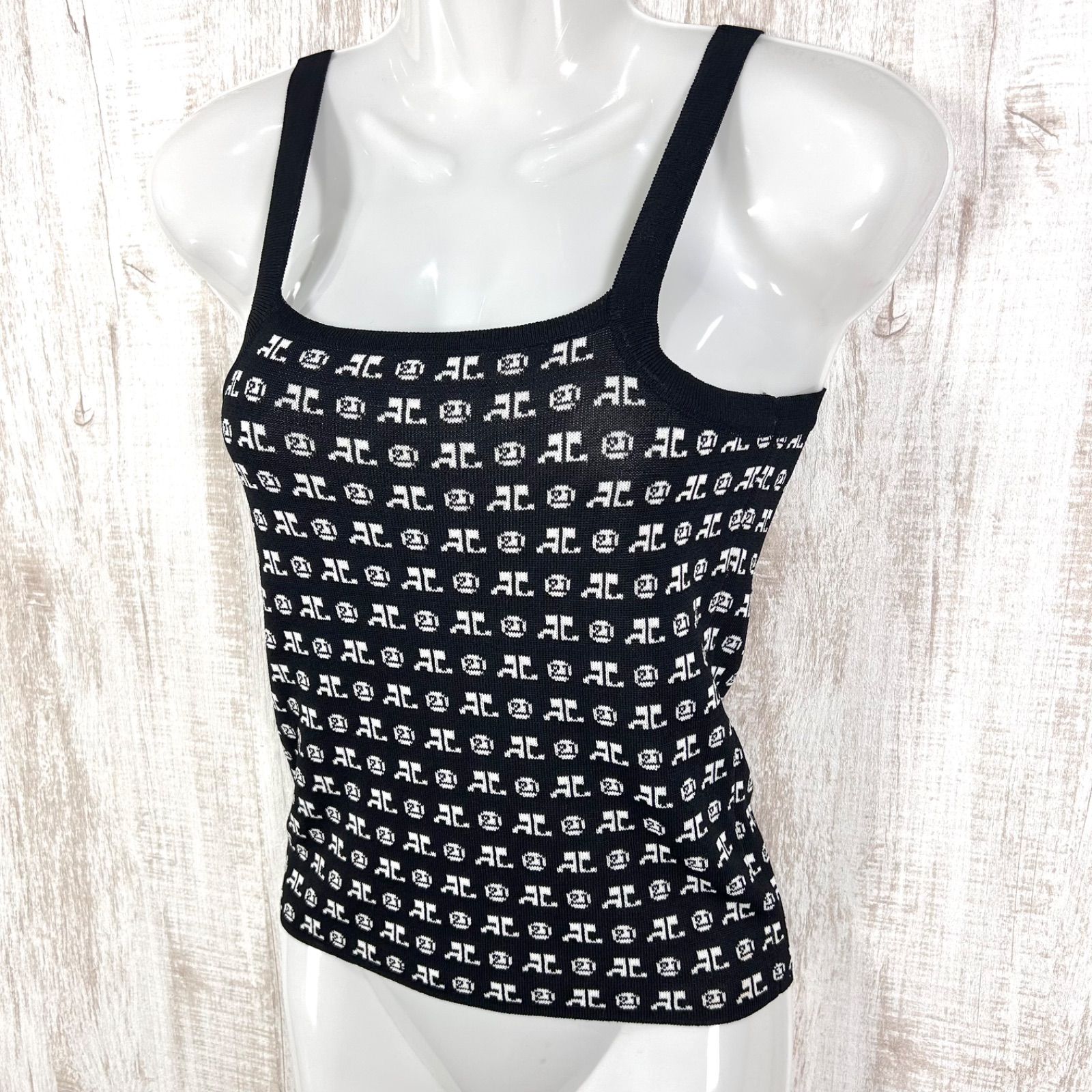00s Courreges クレージュ モノグラム ACロゴ総柄 キャミソールニット 