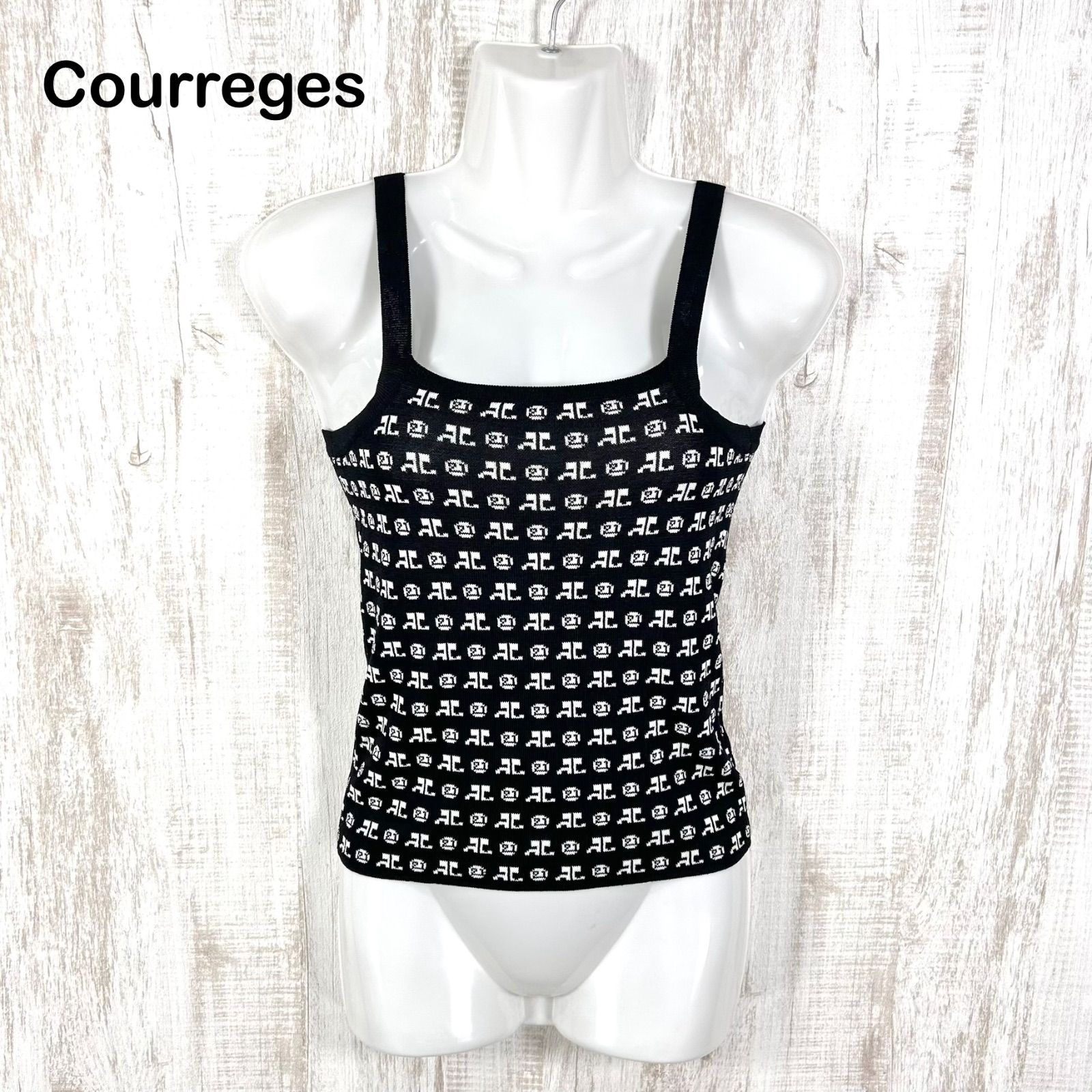 00s Courreges クレージュ モノグラム ACロゴ総柄 キャミソールニット ブラック y2k 平成ギャル