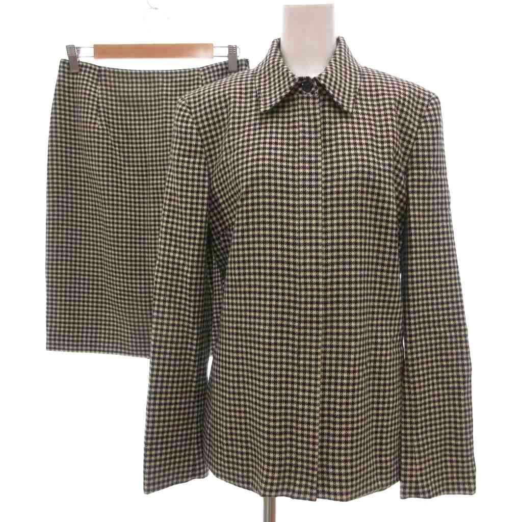 ローレンラルフローレン LAUREN RALPH LAUREN 美品 ヴィンテージ 90s セットアップ ジャケット タイトスカート 8 千鳥柄 ジップアップ ひざ丈 黒 ブラック 白 ホワイト /KB ■ECG005