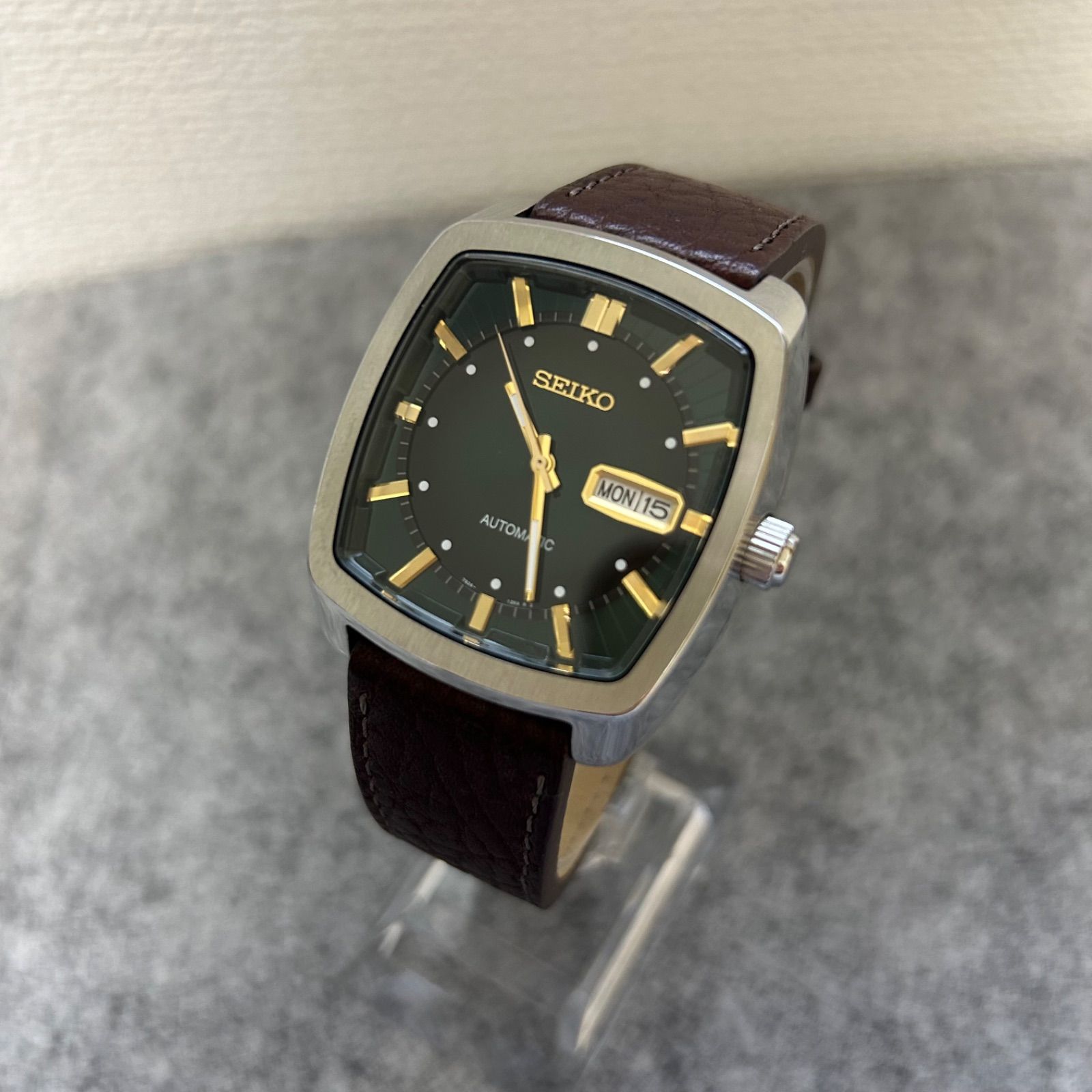 セイコー リクラフト SNKP27 自動巻き 7S26-04V0 裏スケ スクエア グリーン文字盤 メンズ 腕時計 SEIKO