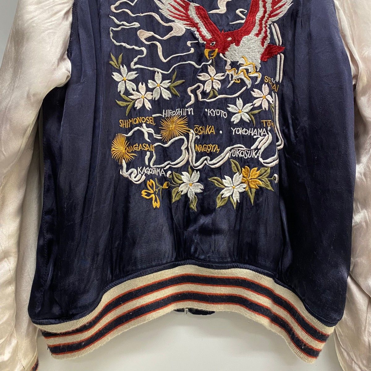 ヒューストン　刺繍デザイン スカジャン ネイビー シルバー ヒューストン HOUSTON スカジャン ''JAPAN'' スーベニアジャケット C