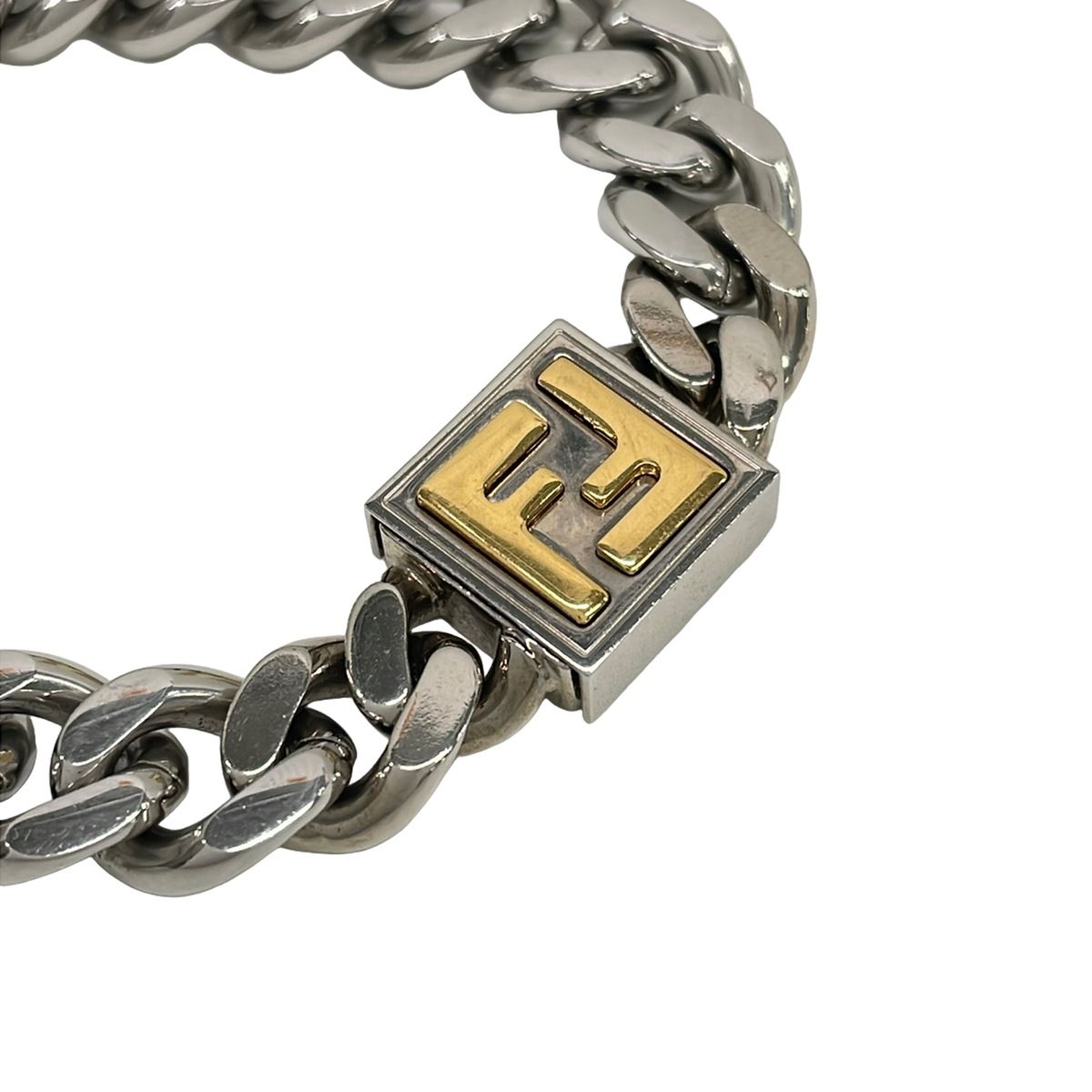 美品✨FENDI　ブレスレット　喜平チェーン　FF シルバー　ロゴ刻印 フェンディ チェーン ブレスレット 喜平 FF シルバー ロゴ刻印 Mens