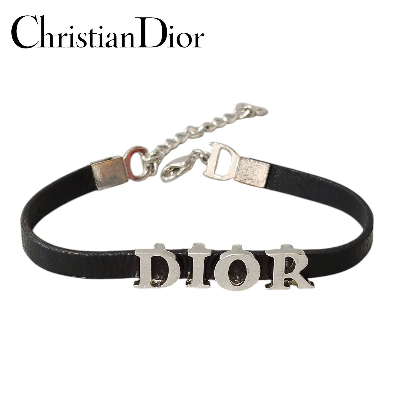 Christian Dior クリスチャンディオールレザー ロゴ ブレスレット レディース アクセサリー バングル 本革 ブランド 人気 定番 ヴィンテージ 美品 ゴールド金具 ブラック カジュアル エレガント ギフト プレゼント