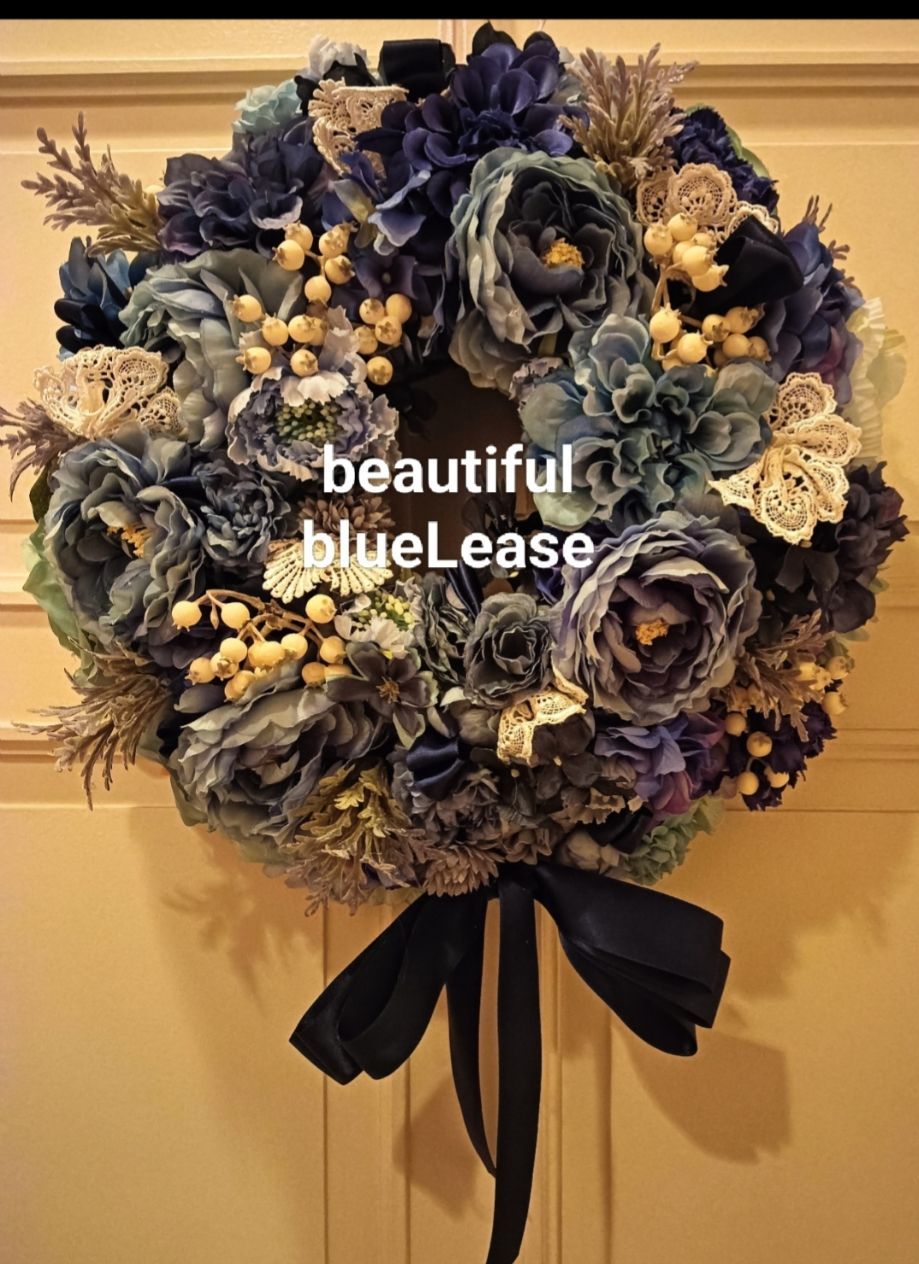 RococoblueFlowerリース40cm