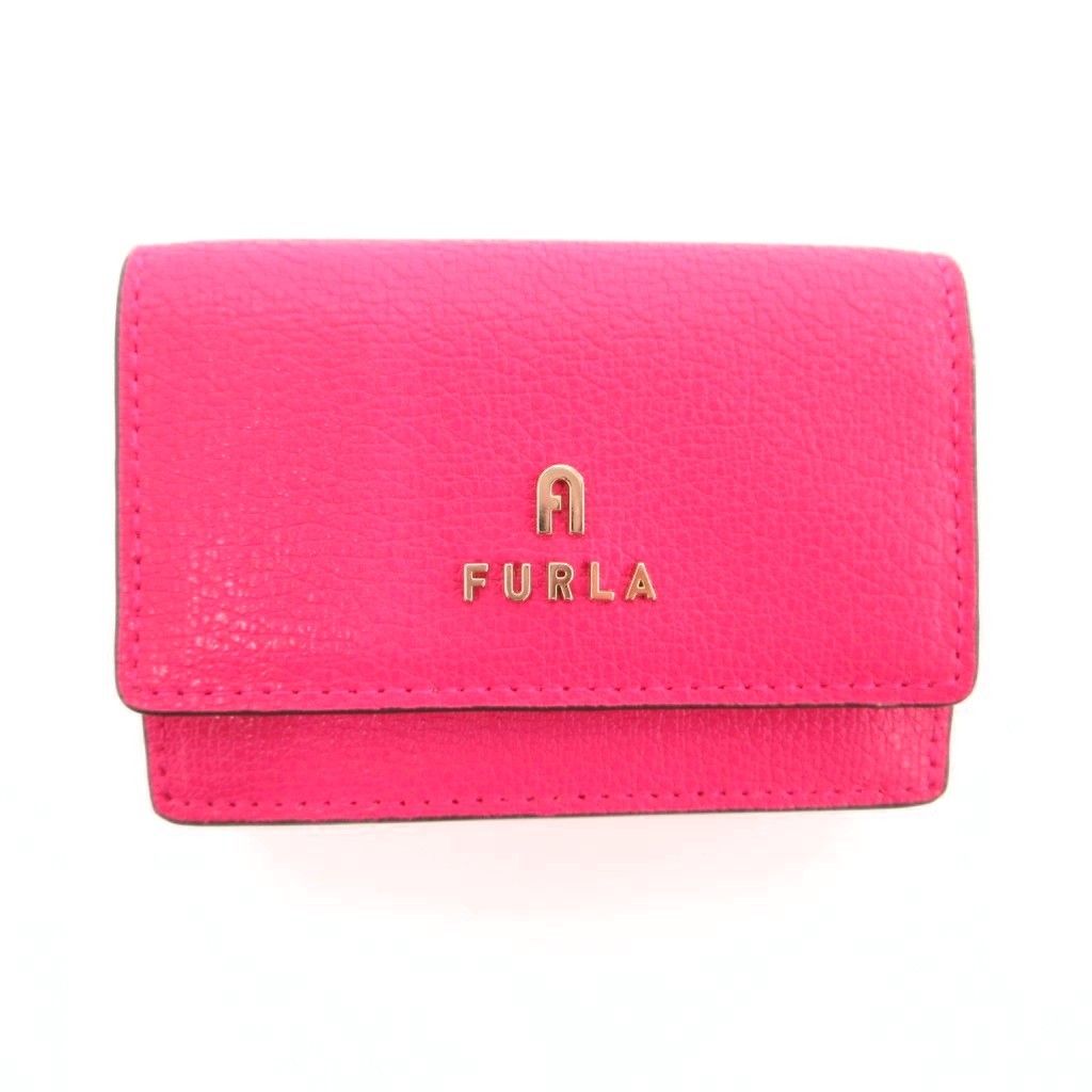 フルラ FURLA 美品 三つ折り財布 ウォレット レザー ロゴ金具 ピンク /JS