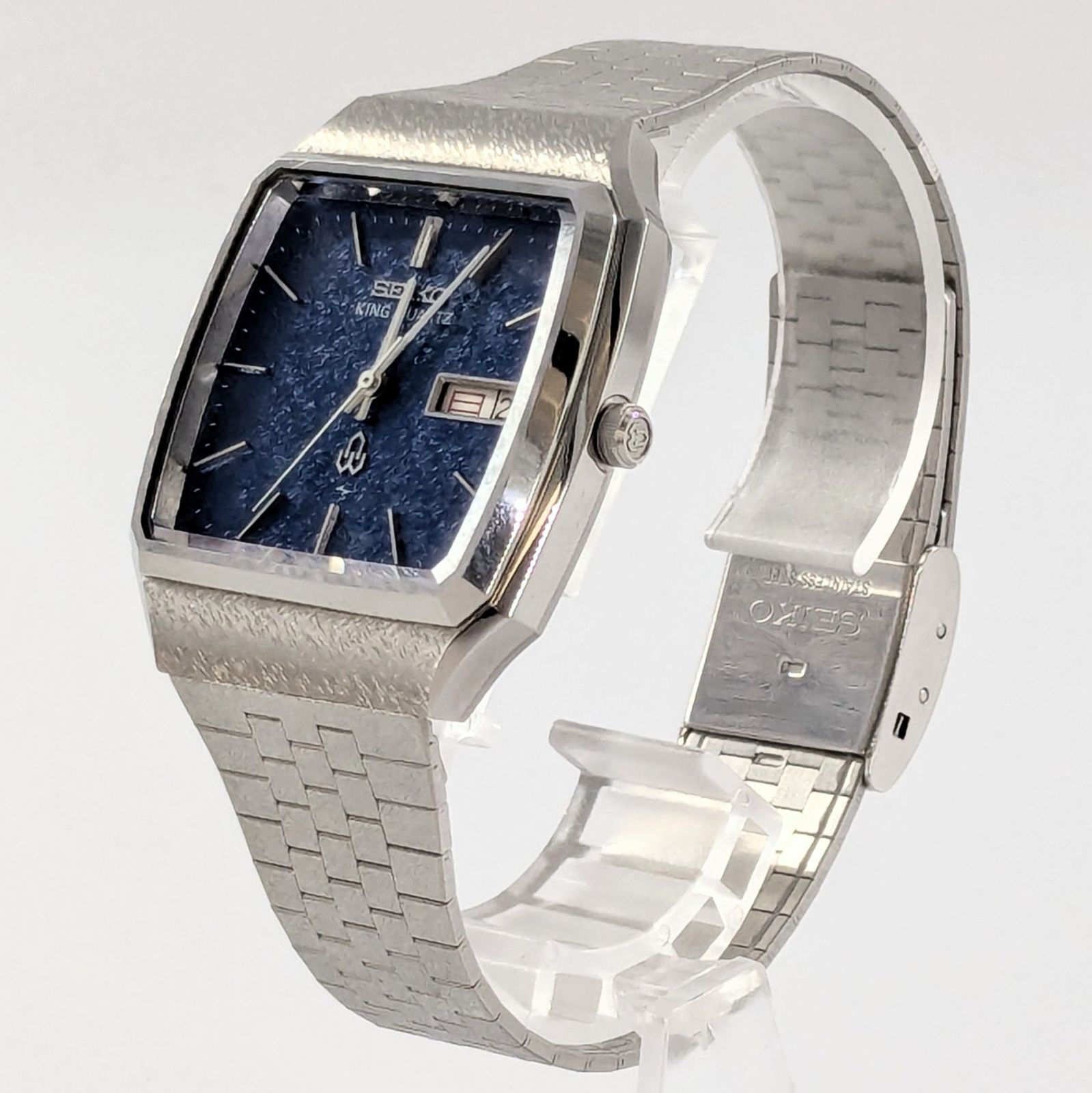 SEIKO セイコー キングクウォーツ 5856-5000 デイデイト SS/QZ ブルー文字盤 メンズ腕時計 稼働品【QG-158】