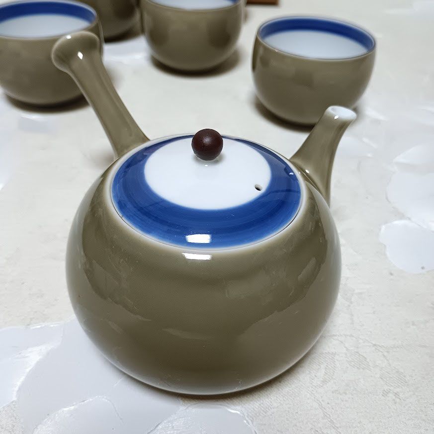 深川製磁 百年庵 急須茶器揃 茶灰釉 宮内庁御用達 急須 湯呑 美品