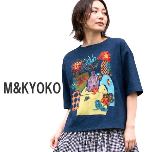 Ｍ＆ＫＹＯＫＯ Ｍ＆Ｋ レディース BFN01208WA 丸首 セーター ニット 七分袖丈 ボックス 花プルオーバー 2026 春夏 新作　 【４０代】【５０代】【６０代】 m&k エムアンドキョウコ アウトレット SALE【送料無料】