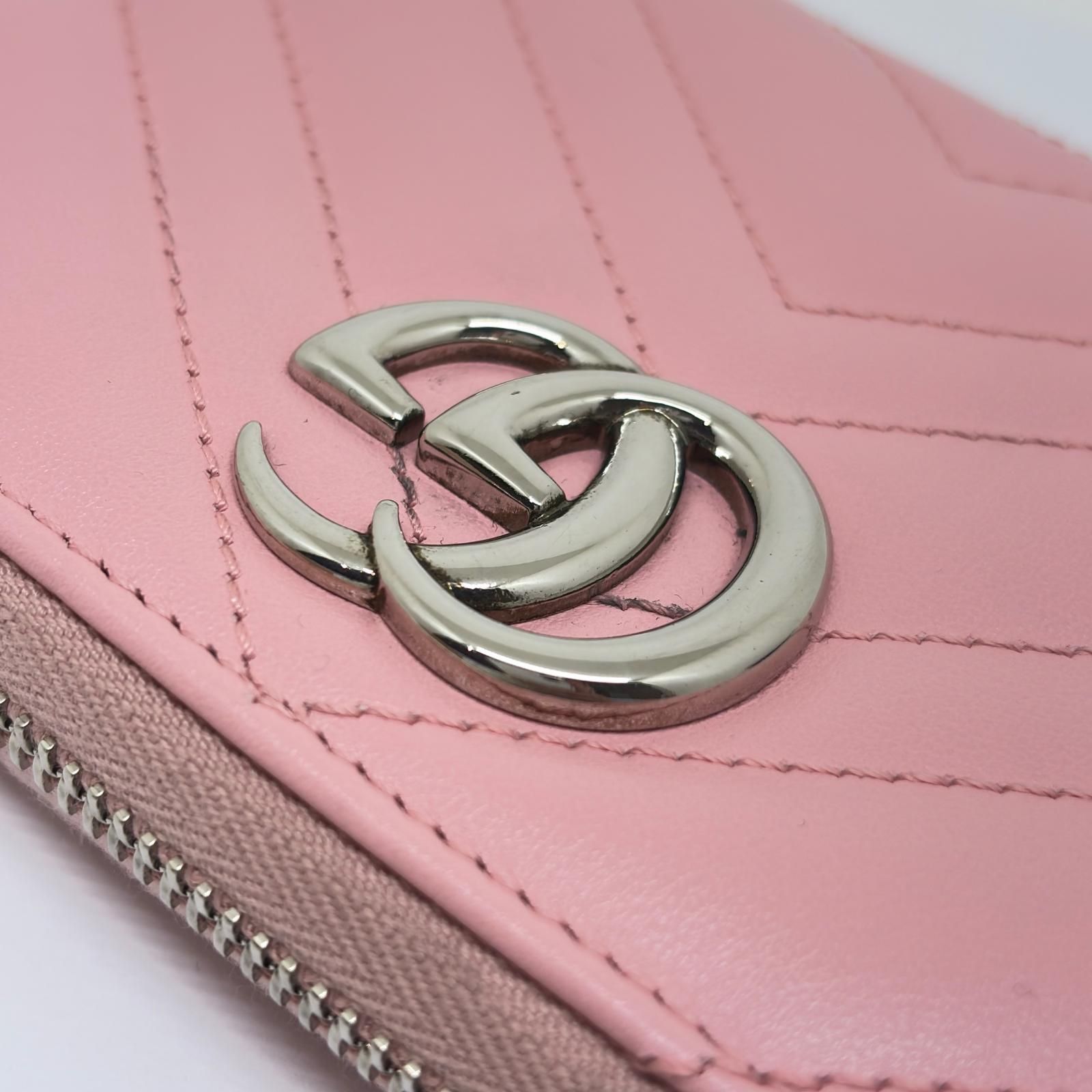 GUCCI グッチ GGマーモント ジップアラウンドウォレット ピンク レザー