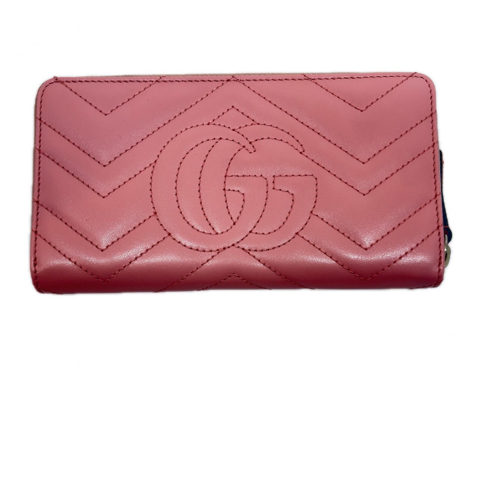 GUCCI グッチ GGマーモント ジップアラウンドウォレット ピンク レザー