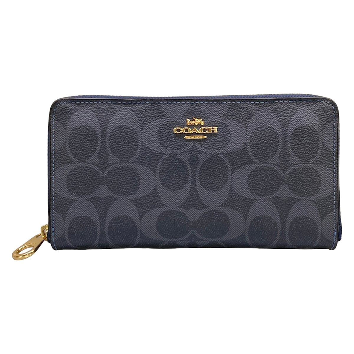 COACH(コーチ) 長財布 ロング ジップ アラウンド ウォレット シグネチャー キャンバス C4452 ダークネイビー