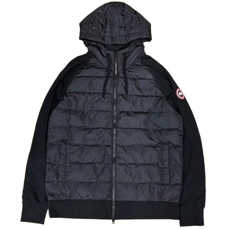 CANADA GOOSE カナダグース ダウンジャケット ハイブリッジ ヒューロン フルジップ フーディー ブラックレーベル 6843M ブラック Lサイズ シミあり 【中古品】 22606K409