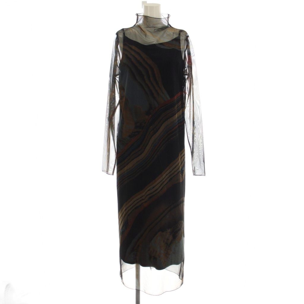 アメリヴィンテージ Ameri VINTAGE CROOKED STRATUM SHEER DRESS シースルー ワンピース ロング M ネイビー 茶 01220570420 /☆G1