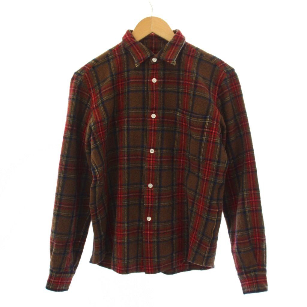コムデギャルソンオム COMME des GARCONS HOMME シャツ 長袖 チェック柄 ウール ナイロン S 茶 赤 HT-B093 AD2007 /BM18