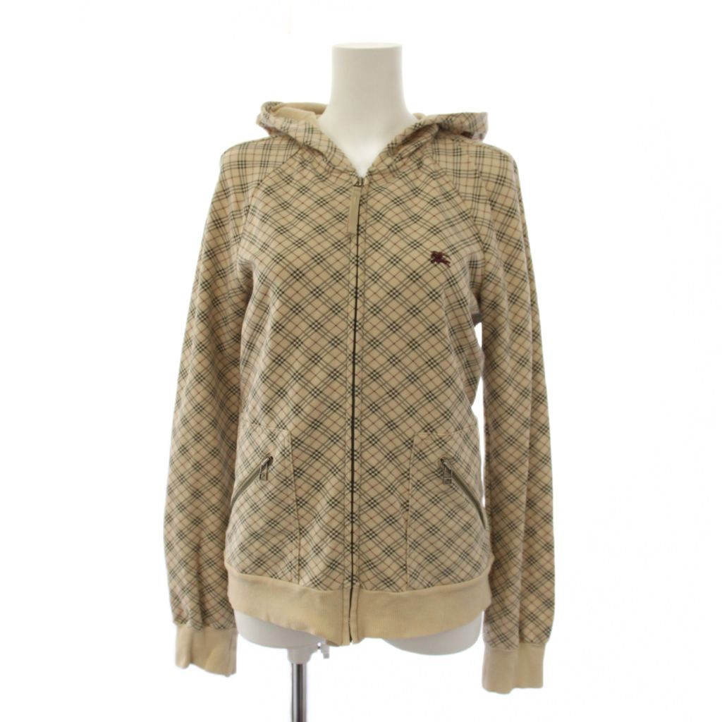 バーバリーブルーレーベル BURBERRY BLUE LABEL ジップアップパーカー ジャケット チェック柄 38 ベージュ FAF69-557-43 /BM38