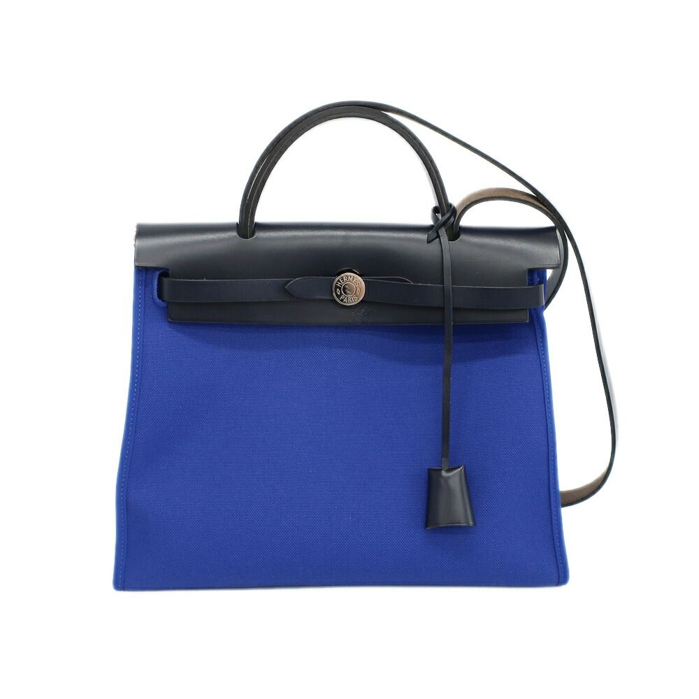 【天白】エルメス エールバッグ ジップPM ハンドバッグ ショルダーバッグ ブルー シルバー金具 D刻印 2019年頃製造 レザー キャンバス 鞄 レディース