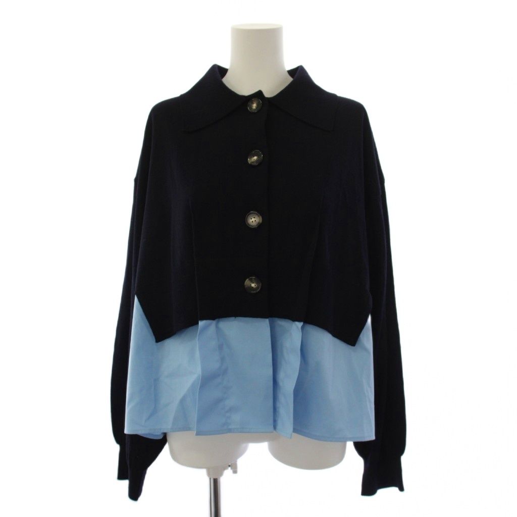 エンフォルド ENFOLD 25AW FAKE-LAYERED CARDIGAN カーディガン 長袖 切替 38 紺 水色 300IA270-1191 /BM39