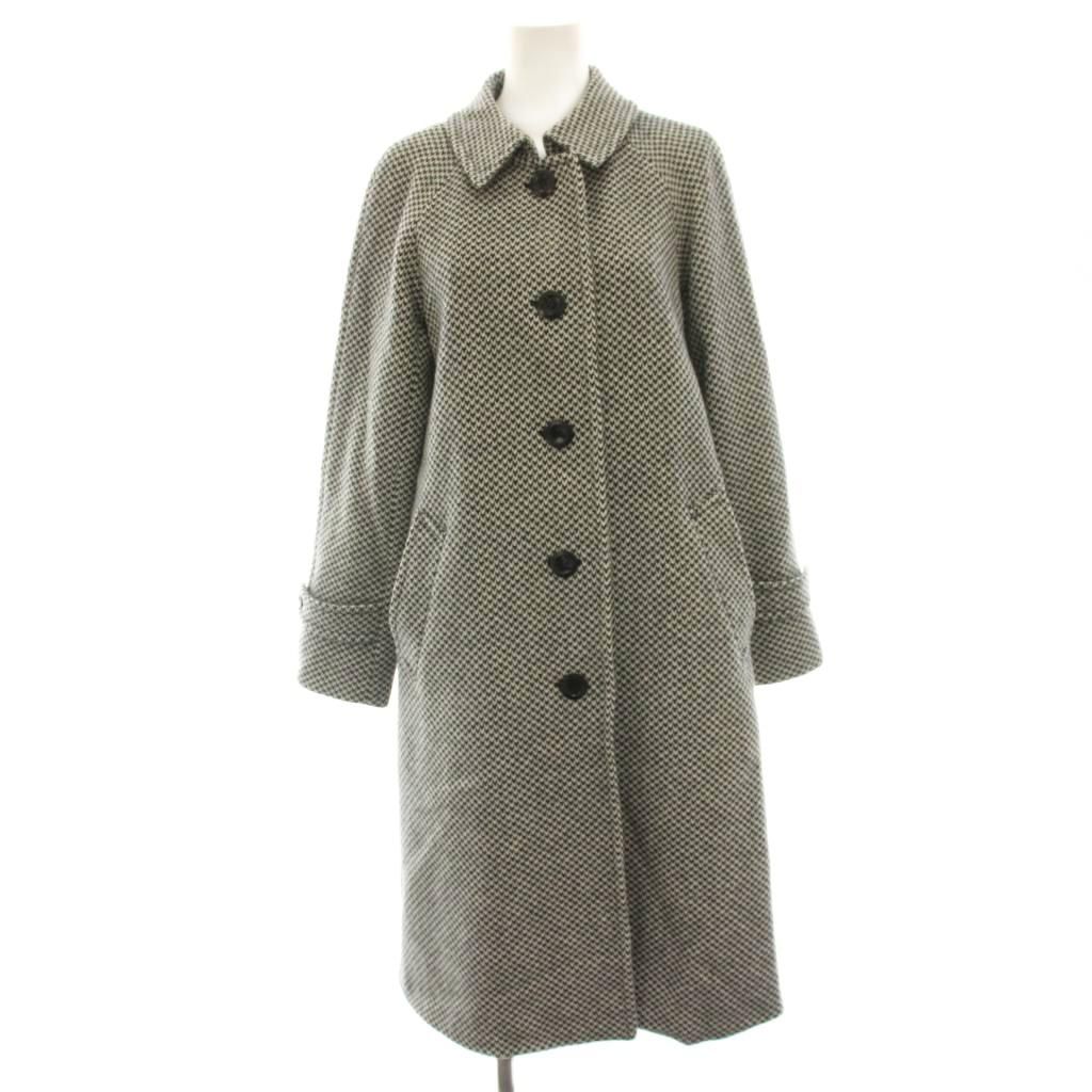 サンヨーコート SANYOCOAT ウールカシミヤチェックバルマカーンコート ステンカラーコート ロング 38 黒 ブラック 白 ホワイト T1B10-043-08 /HN45