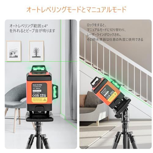 R◆DOVOH グリーンレーザー墨出し器 4x360° 16ライン レーザー墨出し器 レベル 自動補正 高輝度 2本垂直ラインと2本水平 バッテリー2個付きType-C充電可能 受光器対応 K4-360G d262a1a4