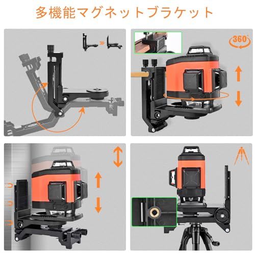 R◆DOVOH グリーンレーザー墨出し器 4x360° 16ライン レーザー墨出し器 レベル 自動補正 高輝度 2本垂直ラインと2本水平 バッテリー2個付きType-C充電可能 受光器対応 K4-360G d262a1a4