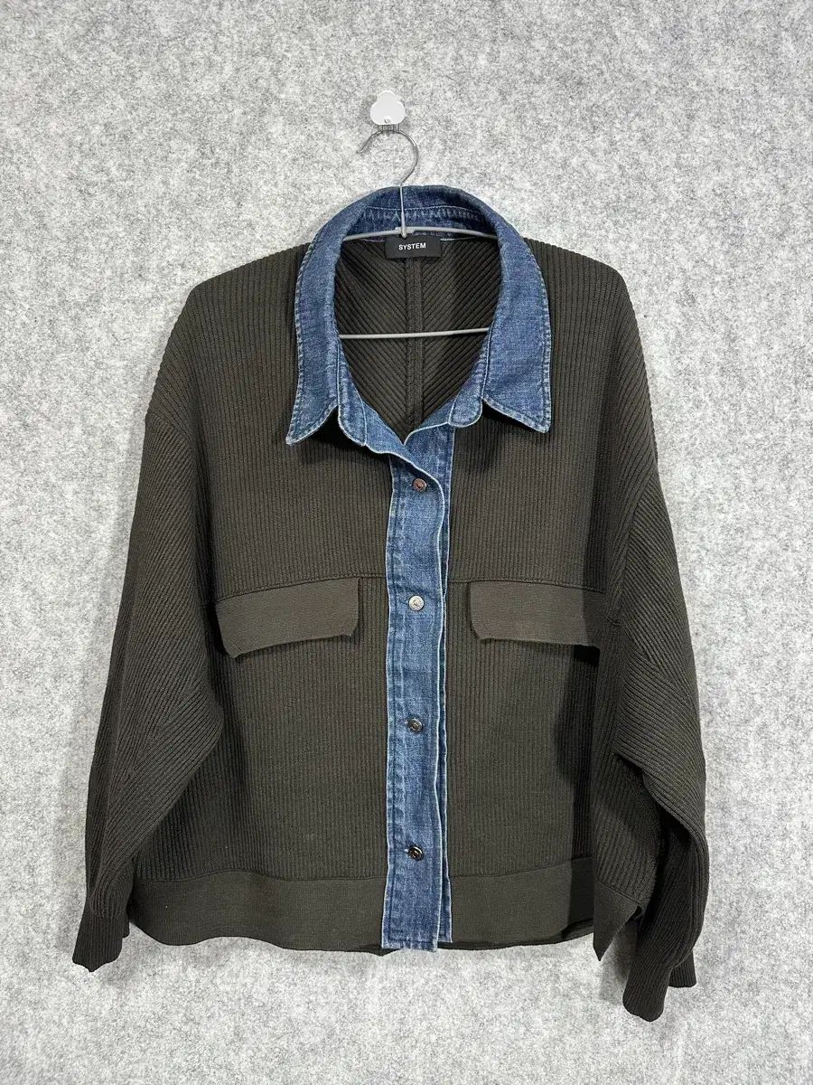 システム デニム バイカラー ニット カーディガン 90
