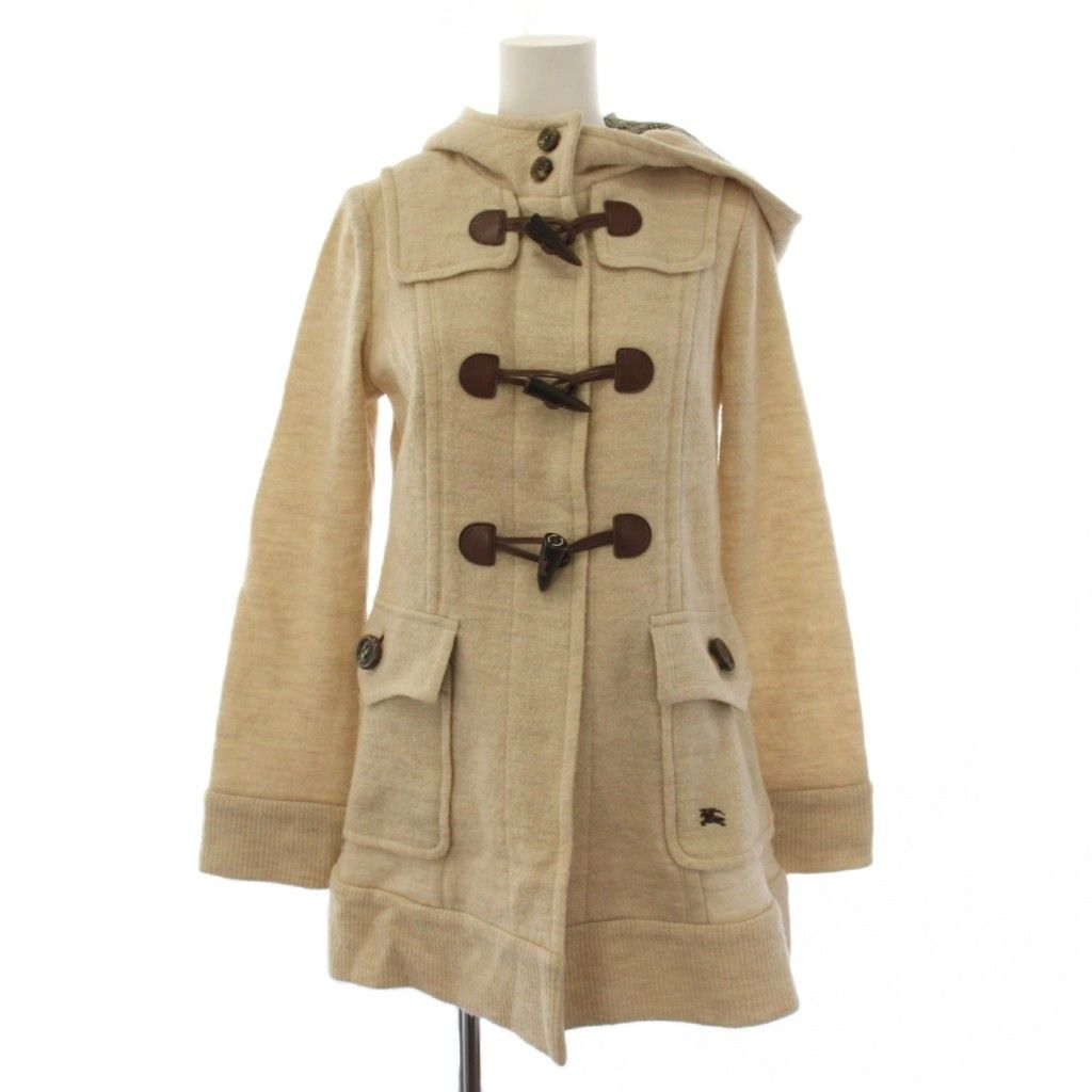 バーバリーブルーレーベル BURBERRY BLUE LABEL ダッフルコート ミドル丈 ニット フード ウール 38 ベージュ /BM25